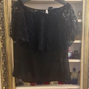 Roper Black Lace Overlay Blouse